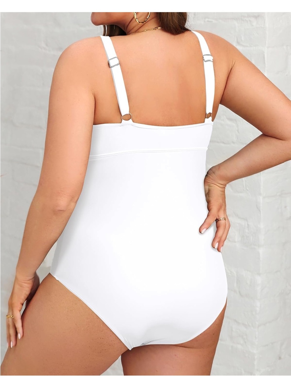 🚘 NWOT Sleek White V-Neck One-Piece Swimsuit with Crochet Trim SIZE 20W sexy - Picture 2 of 12